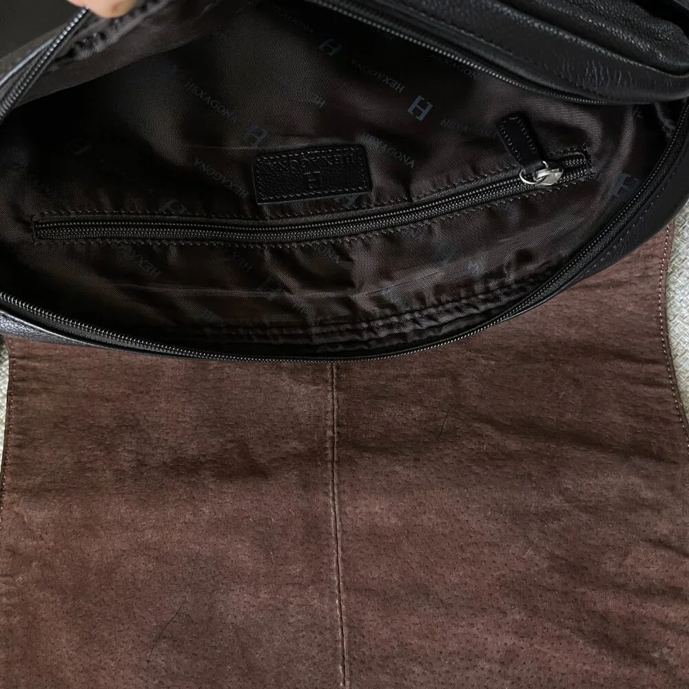 NEXAGONA laptop bag Black leather computer bag Laptop case shoulder bag